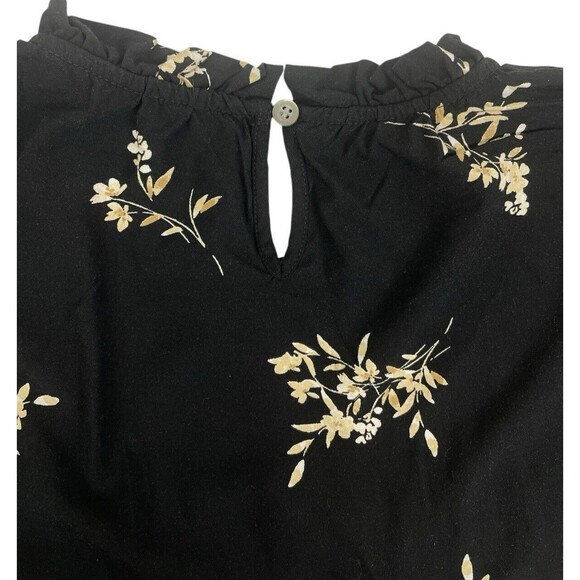 J Crew Smocked Ruffle Black Floral LS Flowy Top Career Cottage Peasant Hipster S - Picture 8 of 10